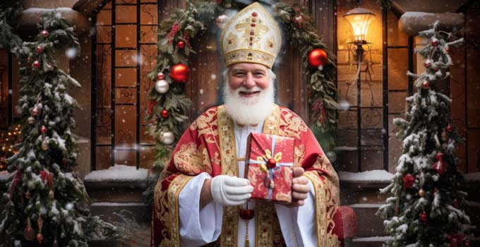 Biskoppen Sankt Nikolaus, der blev til den runde og lattermilde Santa Claus